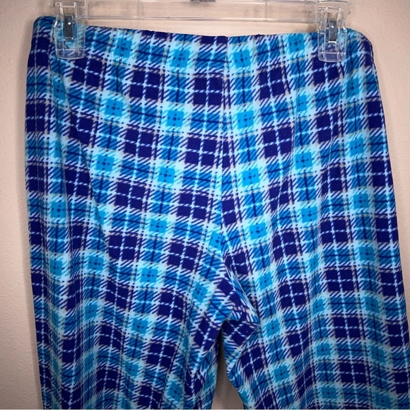 Large Fleece Blue Plaid Pajama Loungewear Pants Womens Drawstring Faded Glory - Picture 6 of 11
